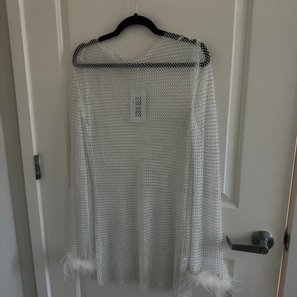 Martini White Rhinestone Mesh Mini Dress M